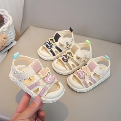 Boys Girls Walking Shoes Toes Capped Cute Cats Baby Beach Shoes Soft Sole Hook&loop 2025 Summer New Kids Sandals Size 18-26