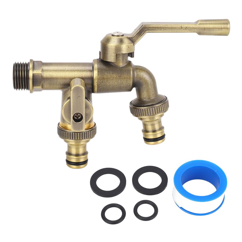 Outdoor Double Taps Water Faucet Kit 34in Inlet Wall Mounted Brass Frost Proof Outside Antique