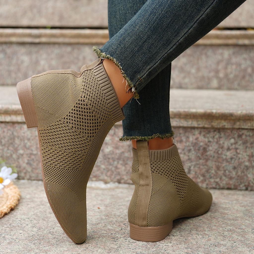 Ankle Sock Boots for Women Fashion Medium Heel Round Head Knitted Short Chelsea Boots