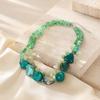 Doppellagige Kieskette, Halskette mit verstellbarer Kettenlänge, Mehrschichtige klobige grüne Perlenkette Schmuck für Damen