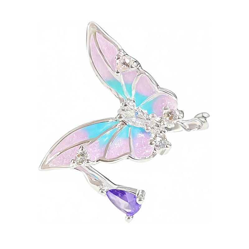 Purple Romantic~ Butterfly Sweet Cool Enamel Dripping Oil Zir*****Pening Ring Exquisite Stacking Temperament Ring Woman