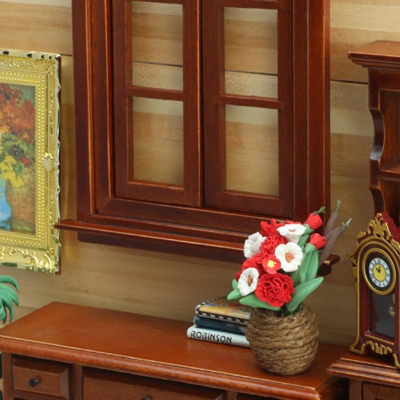 1:12 Scale Miniature Wooden Double Opening Window Frame With 6 Panels For Doll House Decoration And Craft Model Project