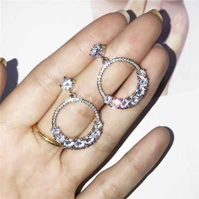 Trendy 925 Sterling Silver Earring for Women Jewelry Fashion Crystal Round Big Earrings Female Accessories Best Princess Gift
