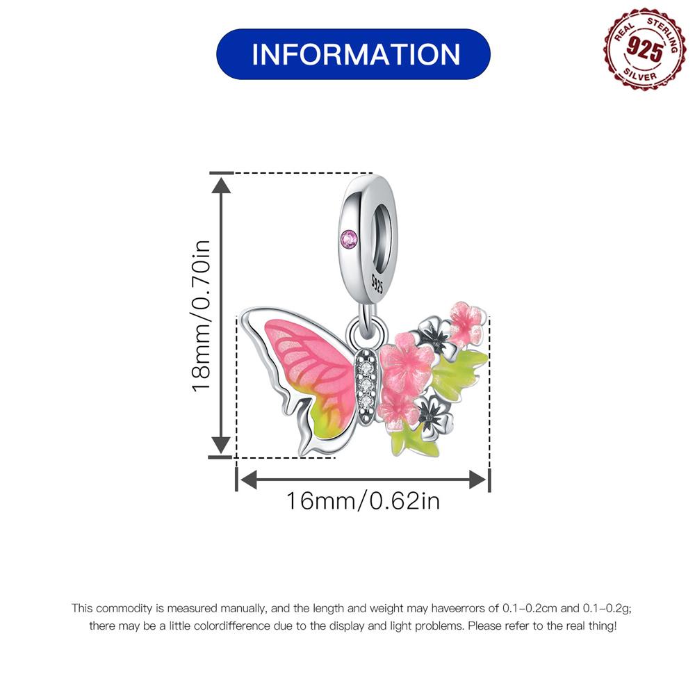 Beads Copper Charms Original Pink Butterfly Insect Pendant Beads Fit Bracelet Jewelry Diy Women Fine Gift Accessory