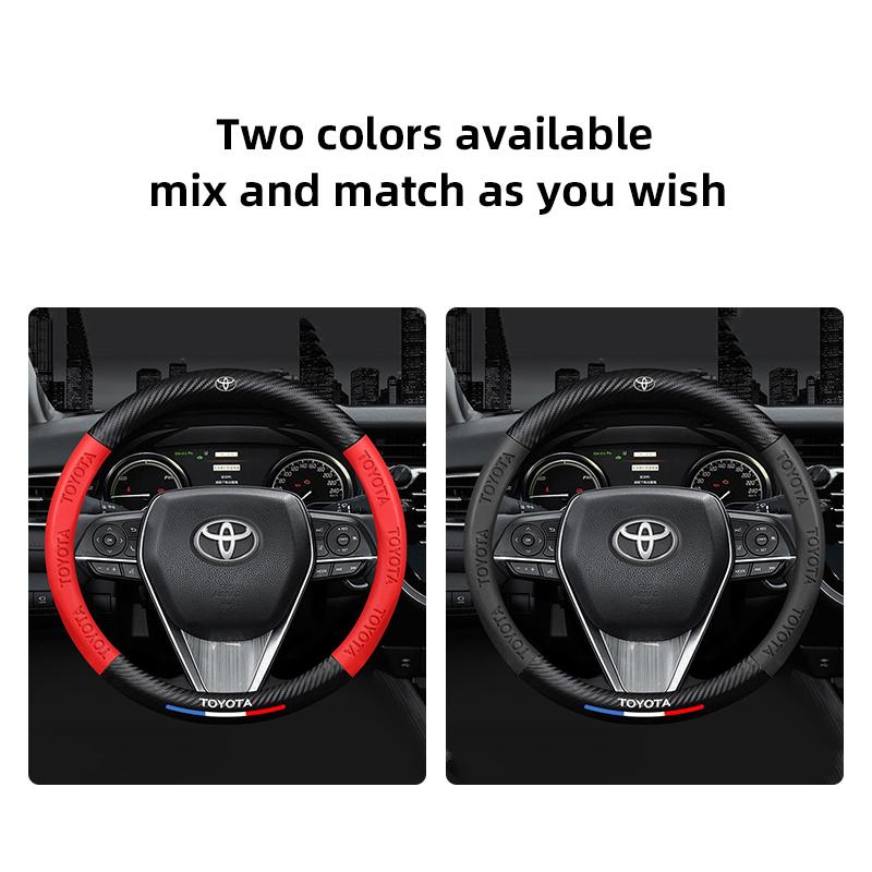 Car Steering Wheel Cover Carbon Fiber Pattern Leather Sleeve Keyring For Toyota Corolla Yaris RAV4 Prius CHR Camry Prado Supra