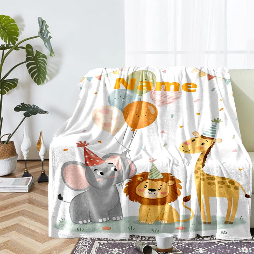 Custom Name Animals Theme Printed Blanket - Perfect for Couch, Bed, Travel & Outdoor Use | Machine Washable, Cozy & Durable.