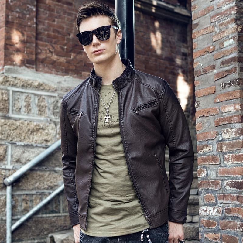 Korean Version Motorcycle Slim Leather Men's Pu Leather Jacket British Men's Leather Jacket