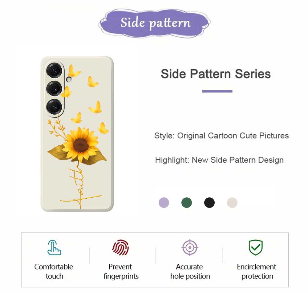 For Samsung Galaxy S25 Case Golden Butterfly Sunflower Pattern Printing Straight Edge TPU Phone Back Cover