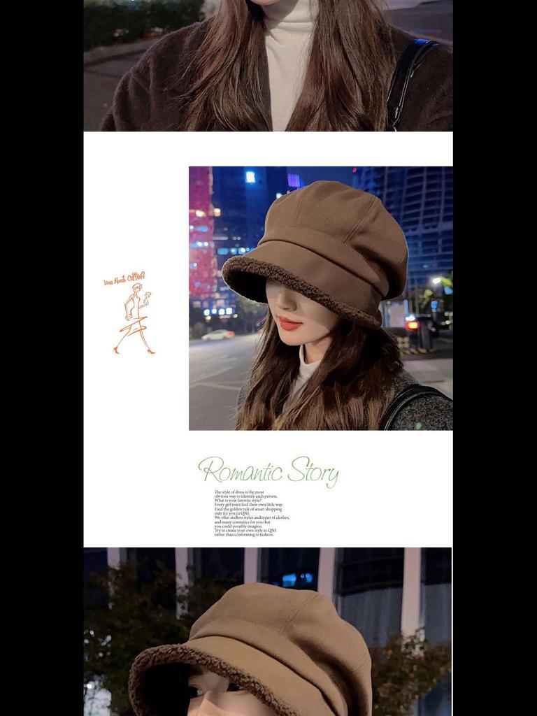 Women's Autumn/Winter Plush Fisherman Beret - Trendy Thick Warm Japanese-Style Octagonal Hat