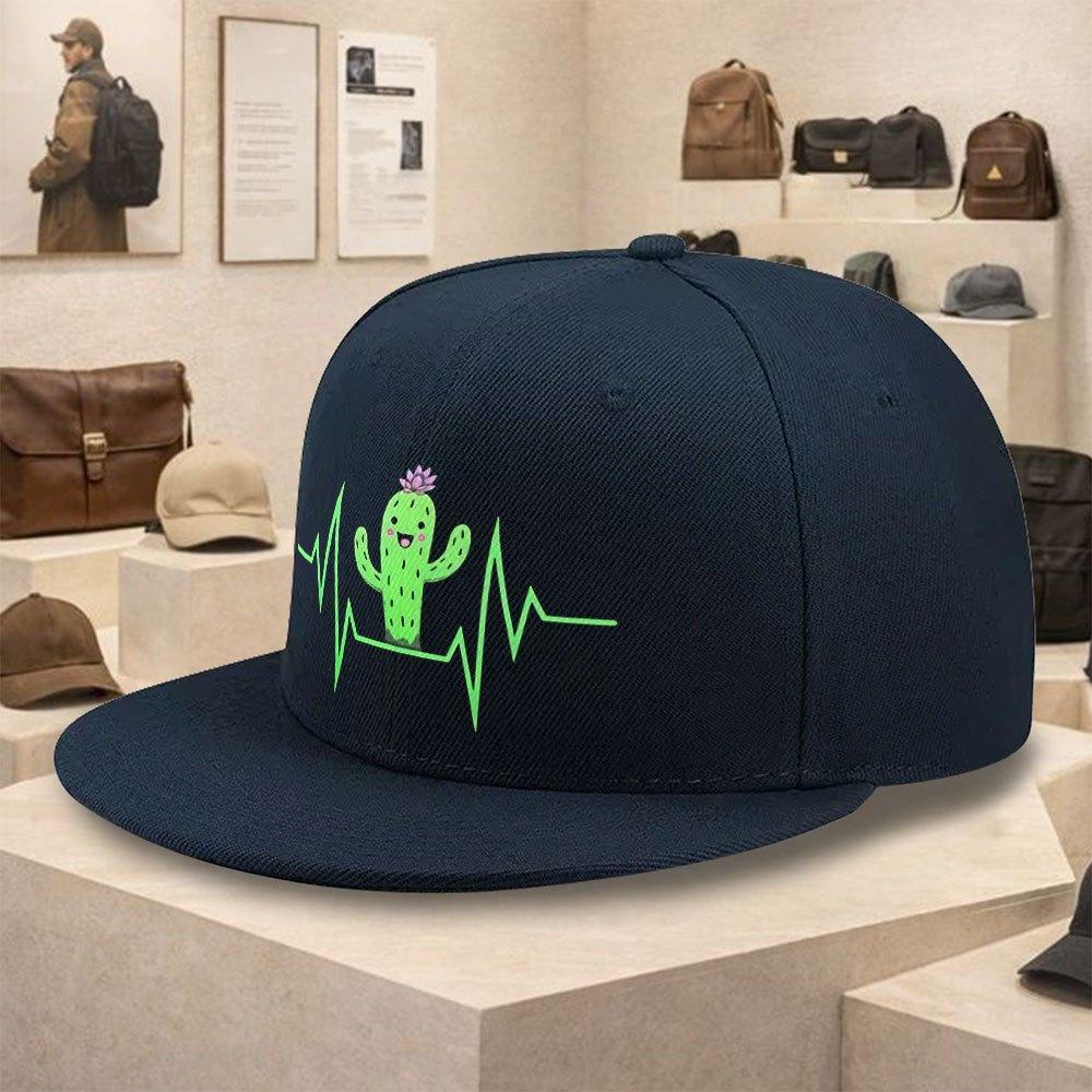 Cactus Heartbeat Cute Cartoon Flat Brim Baseball Cap Casual Unisex Polyester Snapback Sun Visor Hat