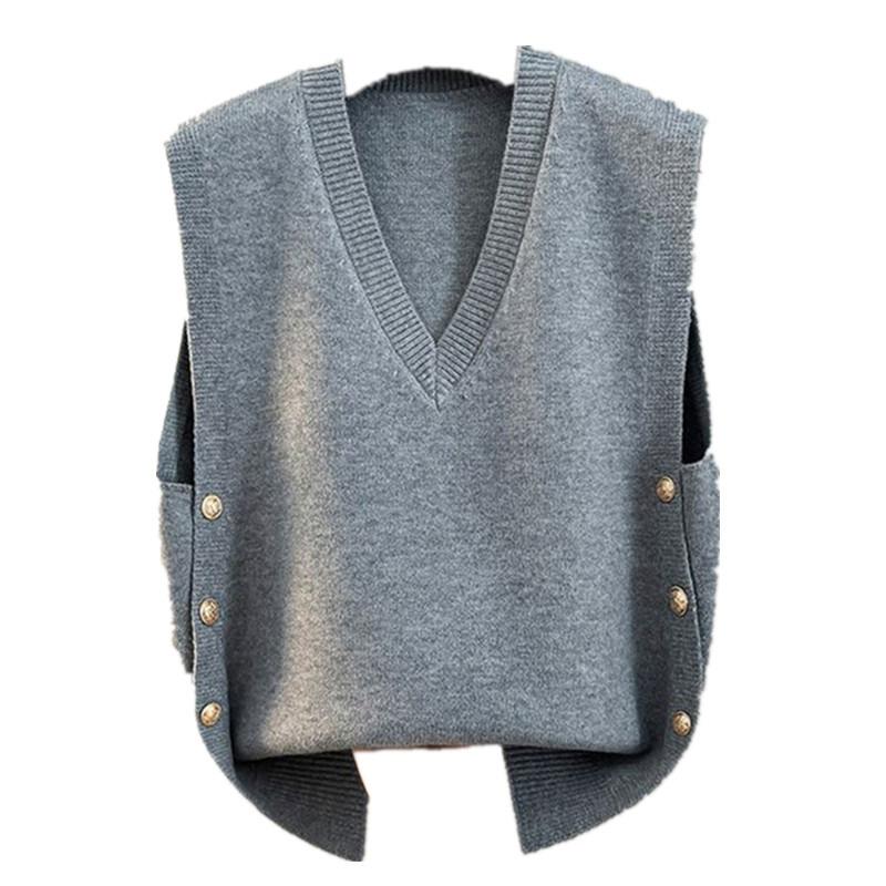 2025 Autumn Winter Sleeveless Knitted Pullover Women Sweater Vest Fashion Elegant V Neck Loose Outer Wear Casual Versatile Tank Tops Office Clothing