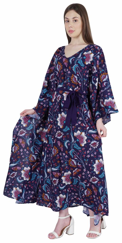 Moomaya Printed Sleep Loungewear For Women Kimono Sleeves Kaftan Resort Dress  Maternity