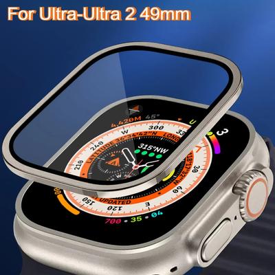 Gehäuse aus Aluminiumlegierung + gehärtetes Glas für Apple Watch Ultra 2 49 mm, kratzfester Displayschutz für iWatch Ultra 49 mm, Abdeckfolie
