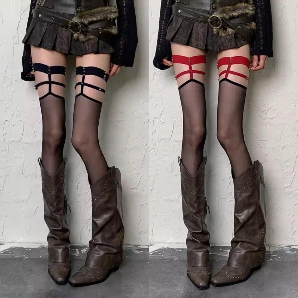 Seamless Garter Stockings Breathable Over Knee Socks Vintage Rivet Silk Stockings  Daily Use