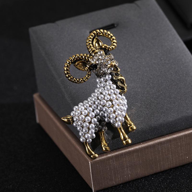 Vintage Schaf Perlenbrosche Exquisite Niedliche Tier Serie Lässig Partykleid Anzug Bekleidungszubehör Anstecknadel