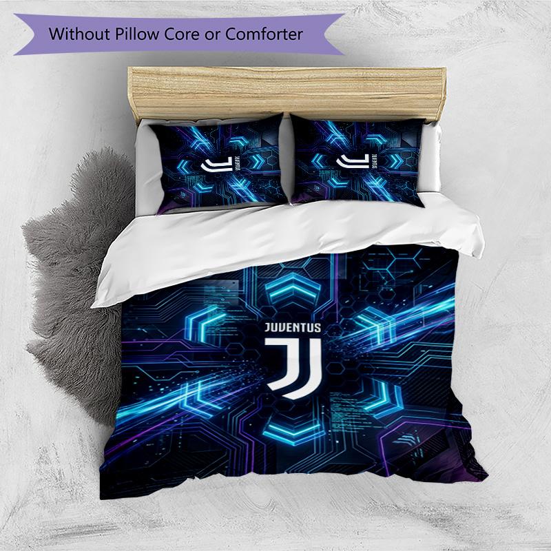 Juventus FC Pattern Printed 3PCS Bedding Set Soft Skin-Friendly Washable Duvet Cover & Pillowcases Set All Season Bedroom
