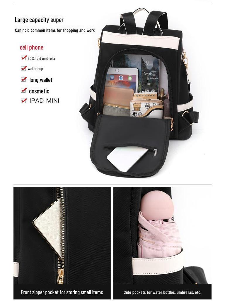Oxford Backpack Womens Cloth Lightweight Fashionable Splashproof Contrast Color Large Capacity For Travel Or School
