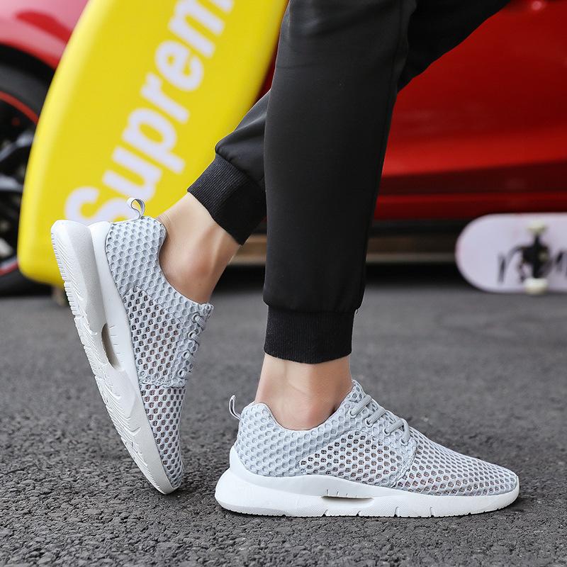 Summer Men's Shoe White Mesh Breathable Lightweight Hiking Comfortable Black Laceless Driving Casual Shoes