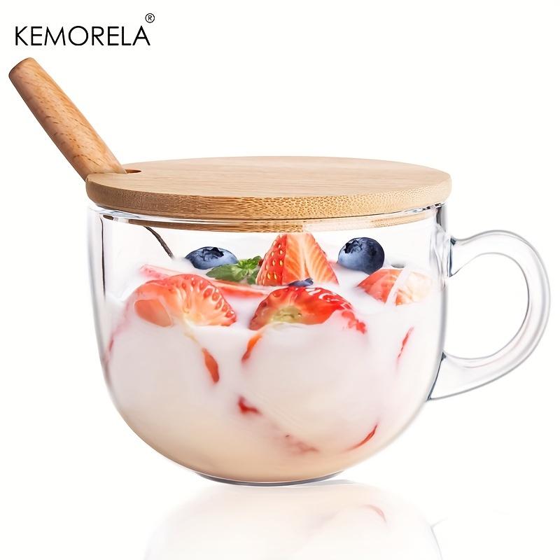 

KEMORELA Overnight Oats Cup with Lid and Spoon 400ML Glass Coffee Mug Breakfast Oatmeal Cup Clear Glass Mug For Milk Oatmeal 301-400ml