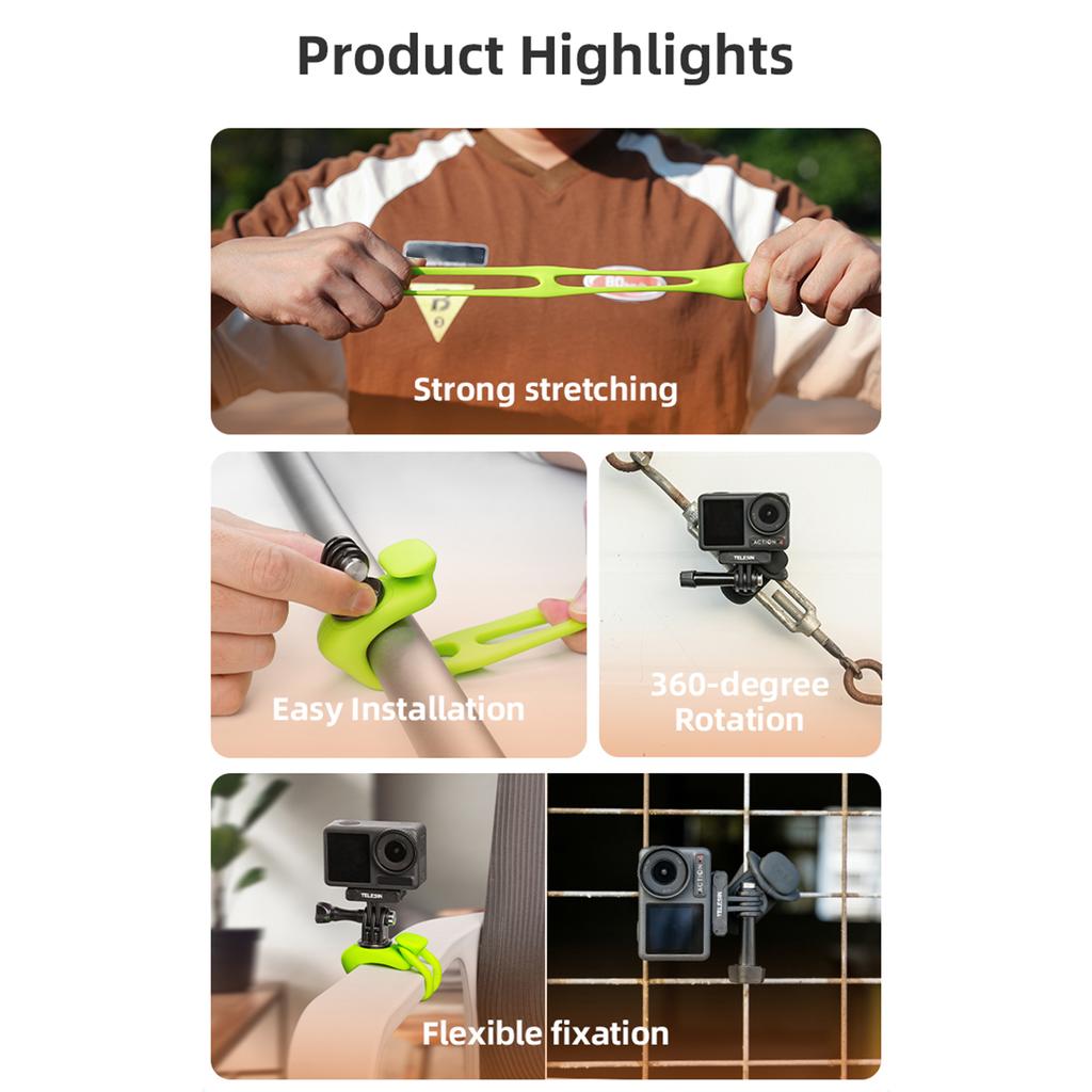 TELESIN TLQ-001 Adjustable Wrist Strap Mount Flexible Wristband for Action Camera Silicone Material