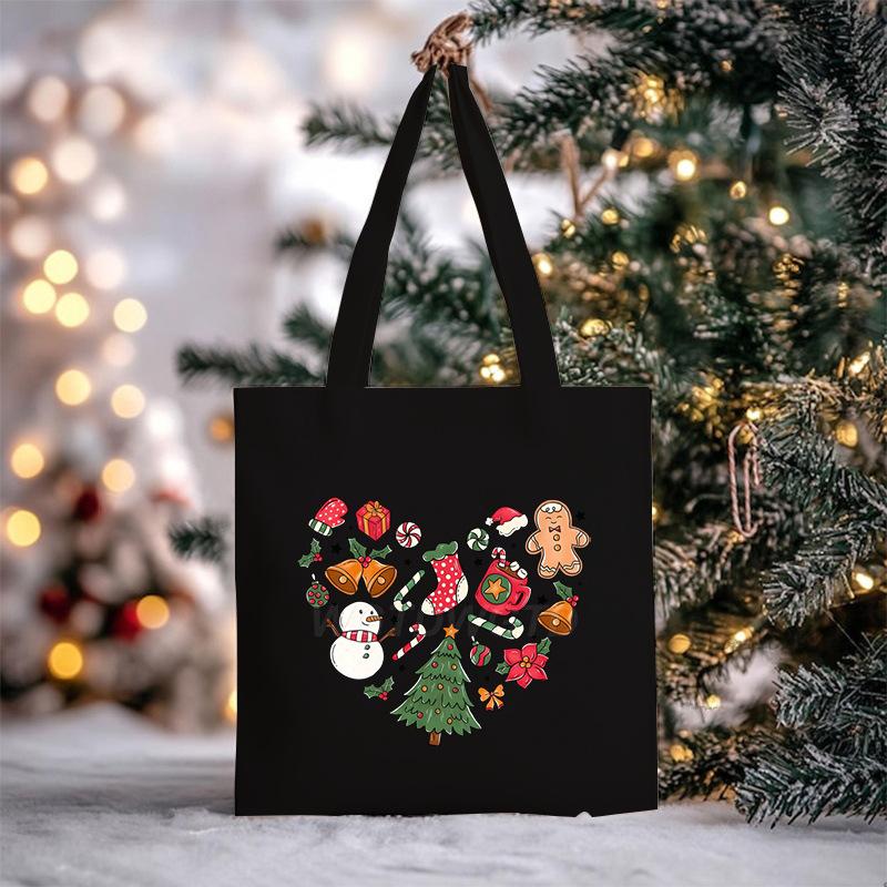 Christmas Christmas Printed Canvas Bag Large Capacity Casual Trend Student Shoulder Bag Tote Bag