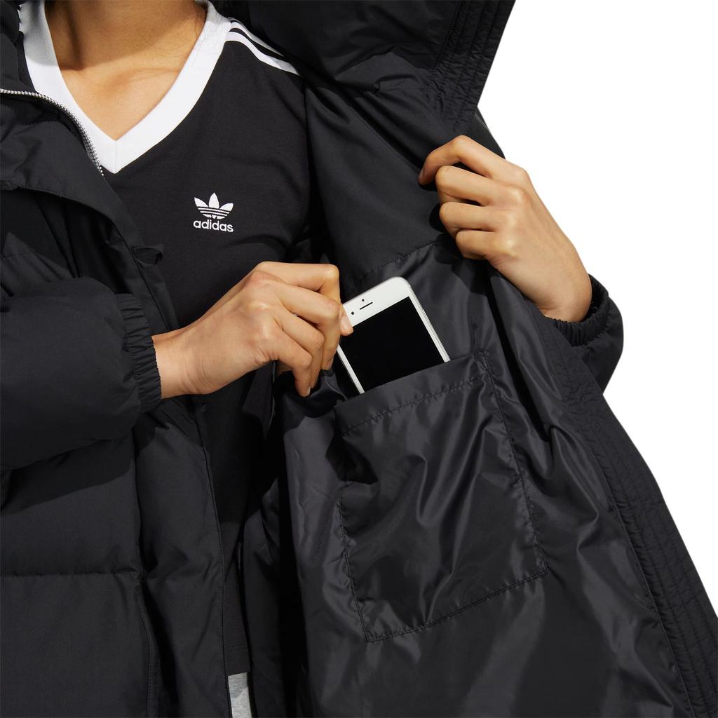 adidas Originals Premium Down Brand Logo Embroidered Long Hooded Down Jacket Women Outerwear Black HS9528