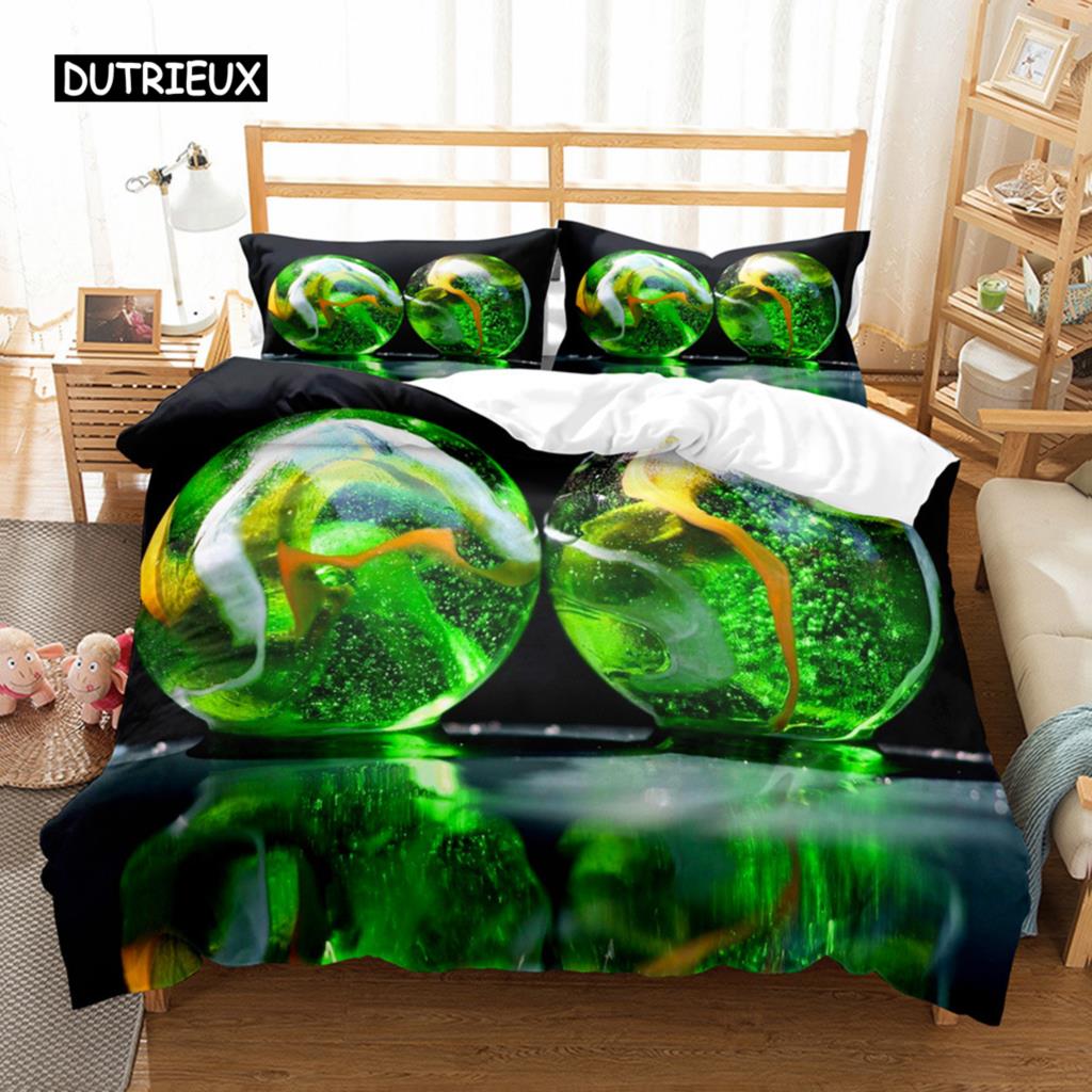 Glass Ball Duvet Cover Set Microfiber Colored Transparent Marbles Bedding Set Childhood Toys for Kid Teen Queen King Quilt Cover