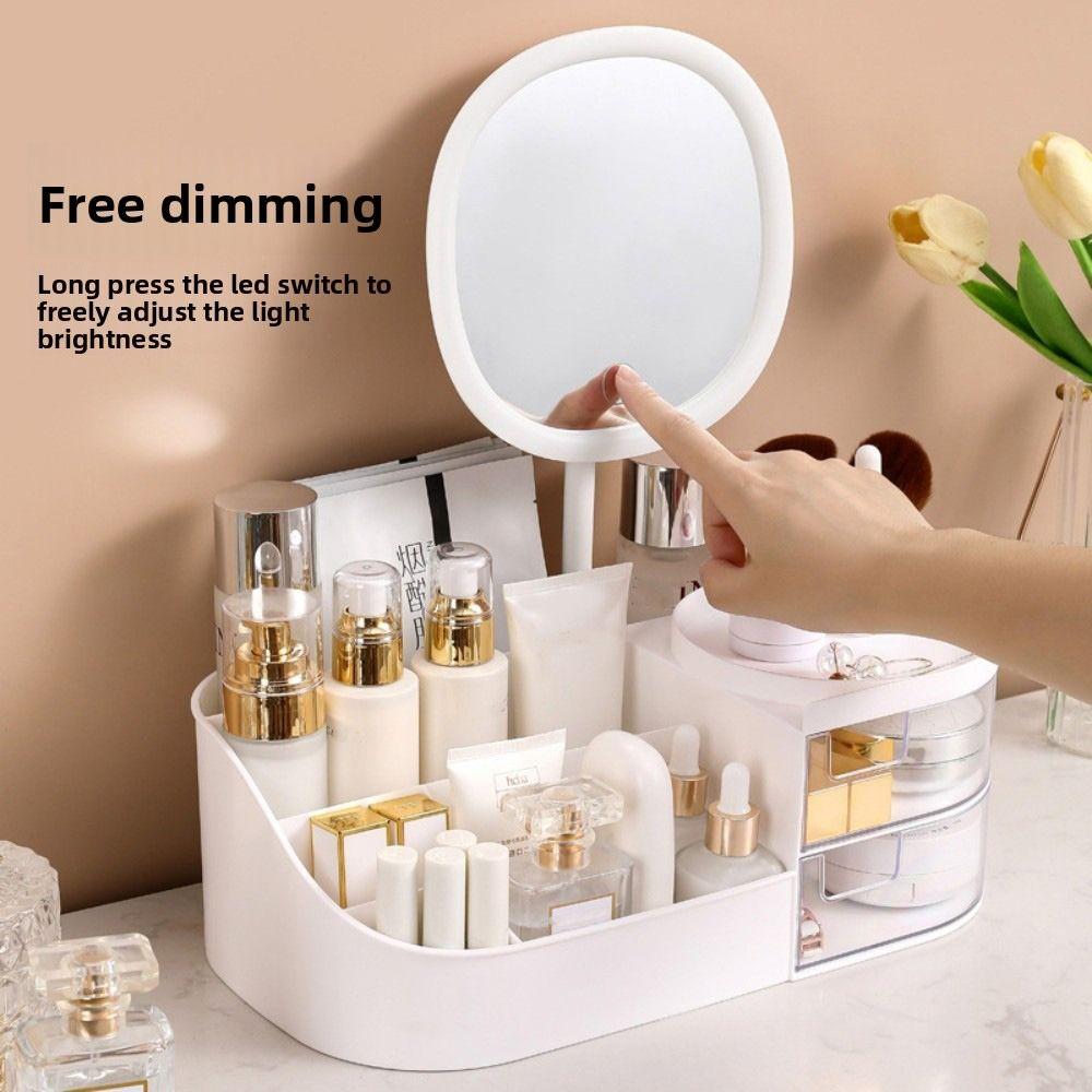 New Large Capacity Cosmetic Storage Box with LED Mirror Multi Grid Lipstick Organizer Skin Care Products Rack