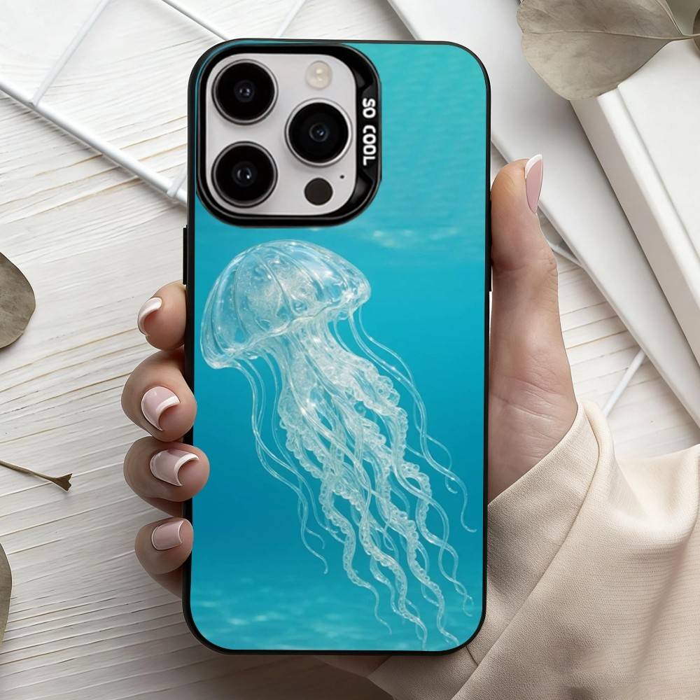 Pink Jellyfish Tear Phone Case For iPhone17,16,15,14,13,12,11 Plus,Pro Max Black Candy Silver Plated Cover