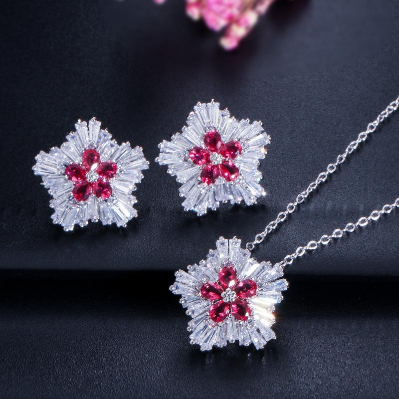 Zircon Crystal, Jewelry Necklace, Earrings, Stud Earrings Set, Two-Piece Set.