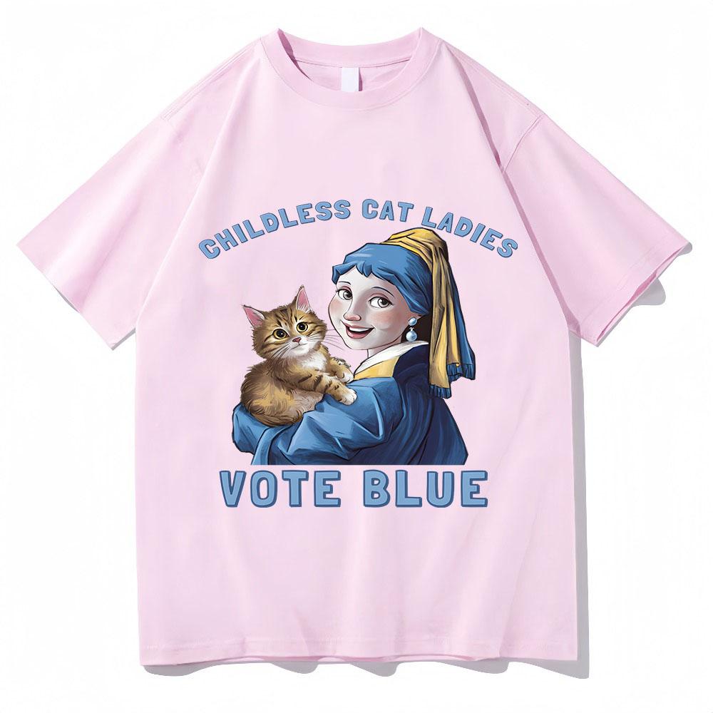 

Childless Cat Ladies Vote Blue Aesthetic Fashion Graphic Tees Women Men Gothic Cotton Short Sleeve T-Shirt Vintage Streetwear 3XL