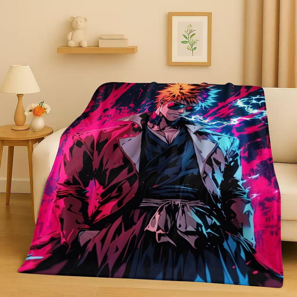 Anime Bleach Kurosaki Ichigo Cartoon Flannel Blanket,Ultra Soft Warm Plush Throw for Home Bedroom Bed Sofa Cover Travel Kid Gift