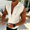 Pánské tričko s kapucí na zip Žakárová bezrukávová mikina Stylový texturovaný letní tílko do posilovny, na street party, na dovolenou