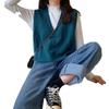 Chaleco de Punto Sin Mangas con Cuello en V Estilo Coreano 2023 para Mujer - Moda Petite Otoño/Invierno