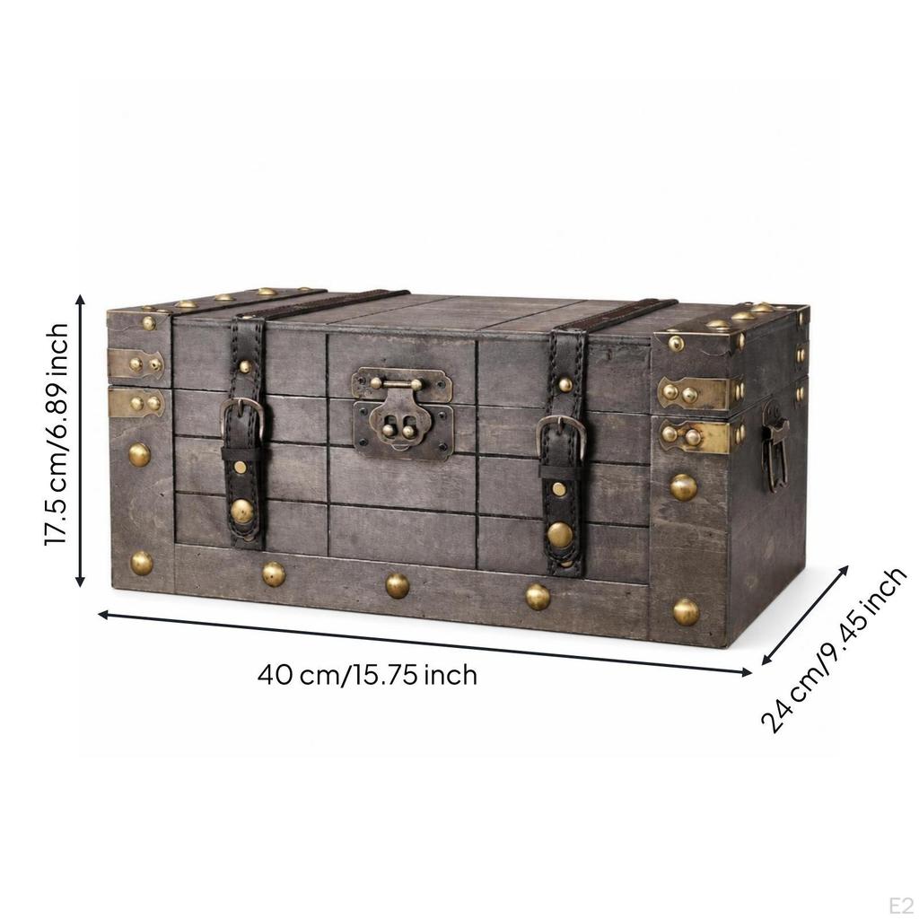 Vintage Wooden Chest Distressed Gray Decorative Storage AntiqueInfluenced Hardware S