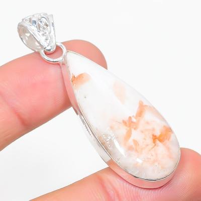 Natural Scolecite Gemstone Handmade 925 Sterling Silver Pendant 2.21" L4o69