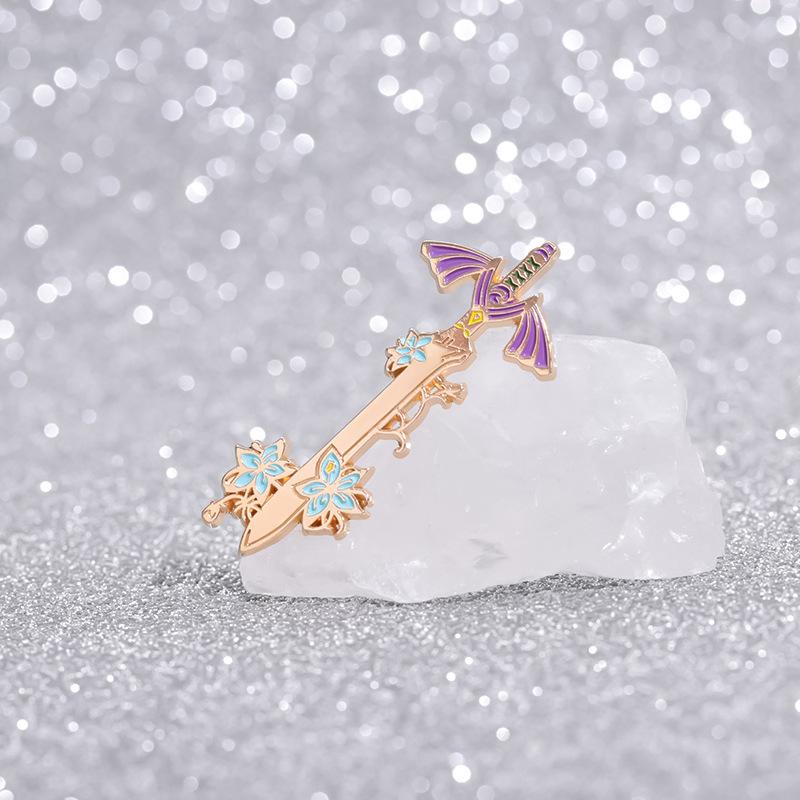 Alloy Gold Stylish Cartoon Flower And Sword Brooch Versatile Fashion Accessory For Everyone