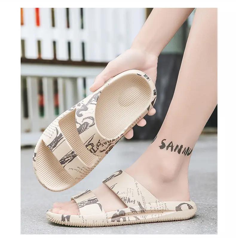 2025 Mens Summer Slippers Beach Sandals Printing Thick Soled Boys Home Bath Printed Slippers EVA Slip-On Indoor Slippers Non-Sli