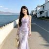 Summer new temperament women's long dress niche design slim and thin suspender dress women
