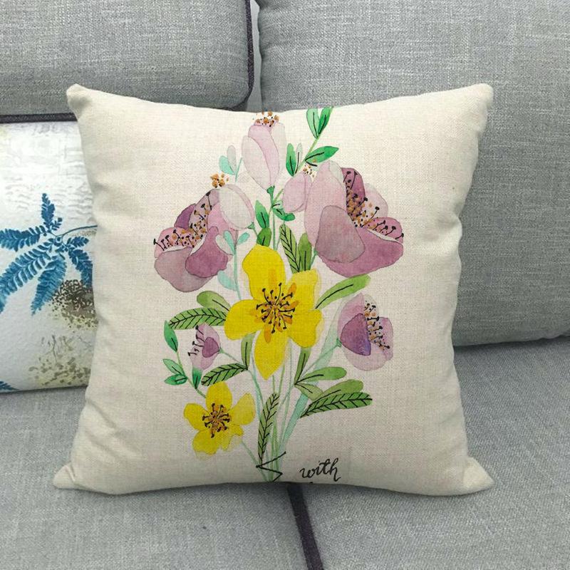 Colorful And Fresh Flower Bouquet Pattern Digital Printing Short Plush Pillow Covers For Sofa Office Cushion Cover Home Goods