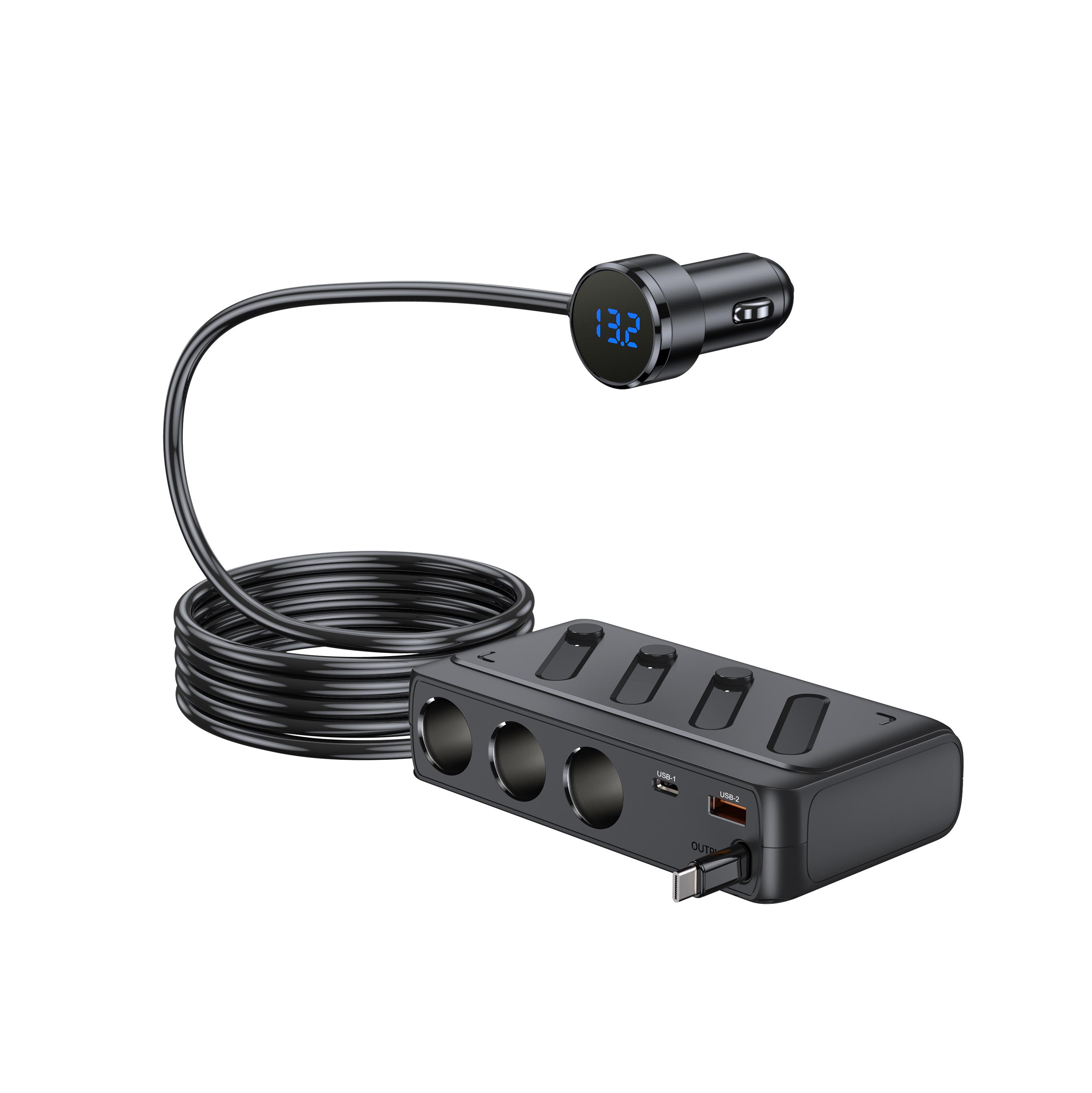 

SEAMETAL 142W Car Charger Splitter Multi Ports PD USB Adapter Car Phone Charger Splitter Socket with Switch чёрный