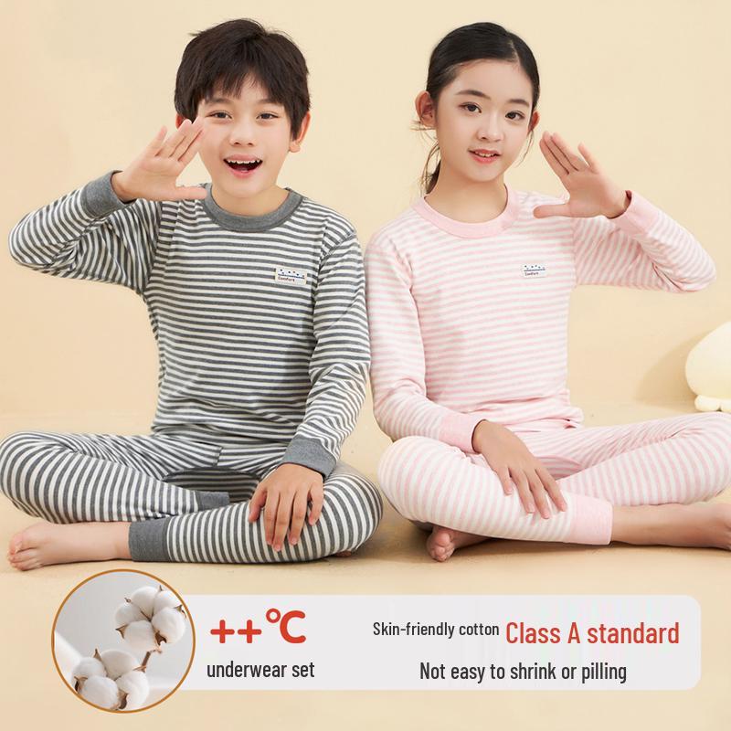 Mao Ren Boys' A-Class Melange Cotton Striped Thermal Underwear Set