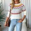 Women's Fashion Casual Fall Winter Colour Block Print Long Sleeve O-Neck Sweaters