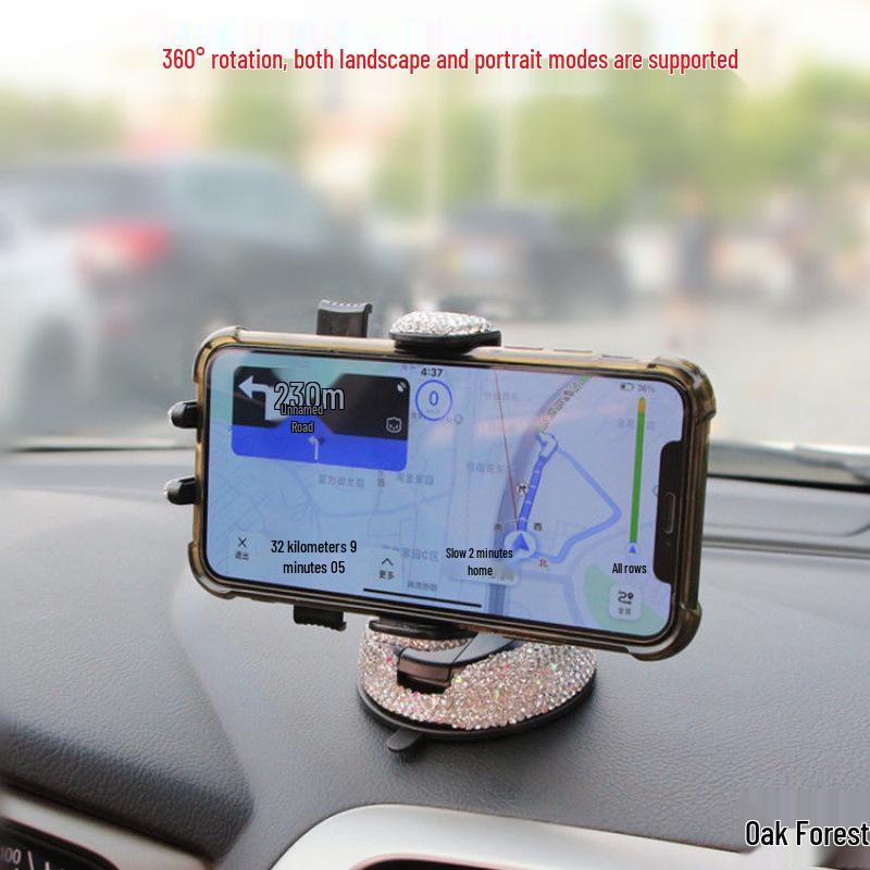 Rhinestone Horizontal Car Phone Holder with Suction Cup for Center Console Navigation