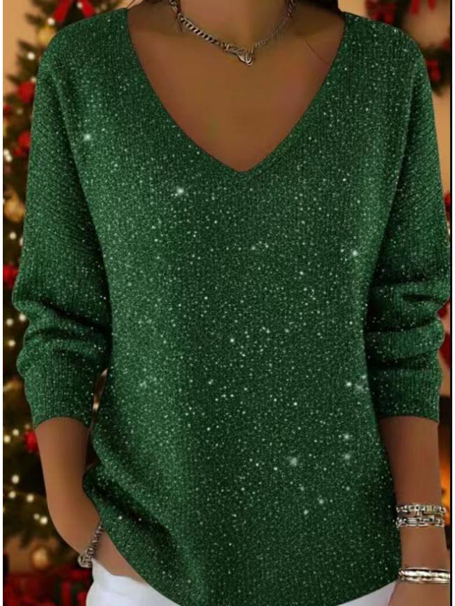 2026 Women's Spring Tie-Dye V-Neck Long Sleeve Top - European & American Trendy Style