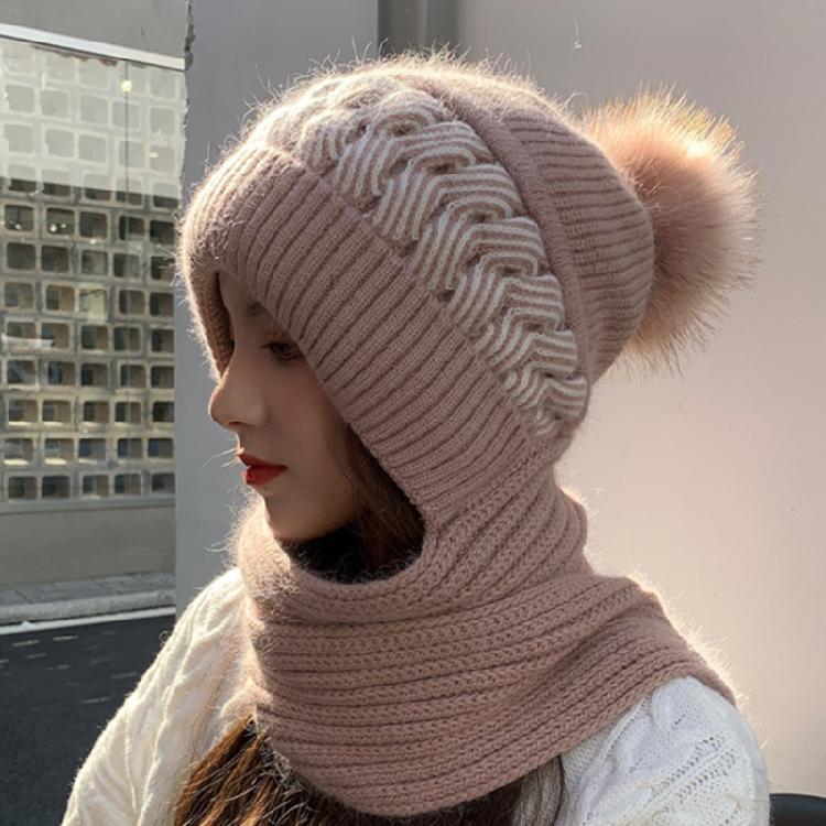 Women Korean Style Scarf Student Hat Integrated Earmuffs Cap Sleeve Plush Winter