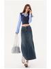 American Retro High Waist A-Line Denim Skirt with Slit and Patchwork - Spring 2026 Collection