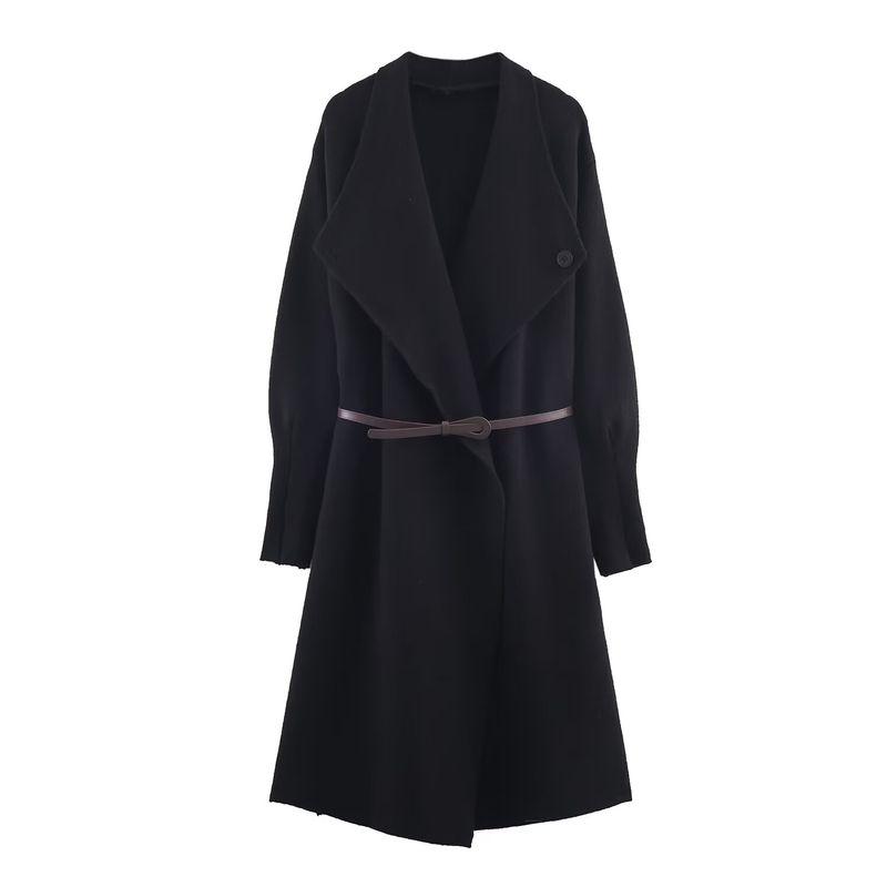 

Для Экспорта Новое Поступление Женская Одежда ZR Мода Ветер Мода Уличный Самый Легкий для Сочетания Свободный и Простой Крой Пальто Вязаное с Поясом Black M