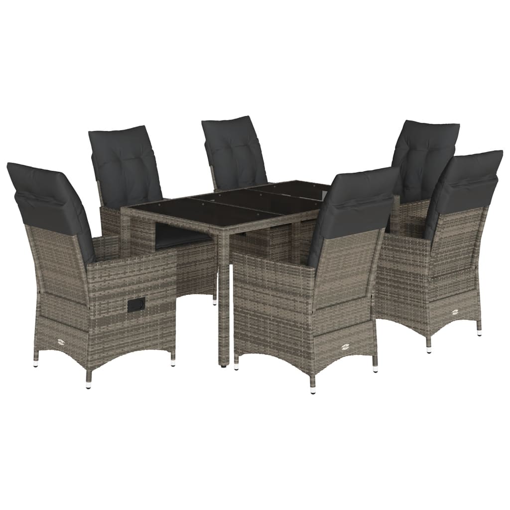 Vidaxl 7-Cz. Garden Furniture Set With Cushions, Grey, PE Rattan