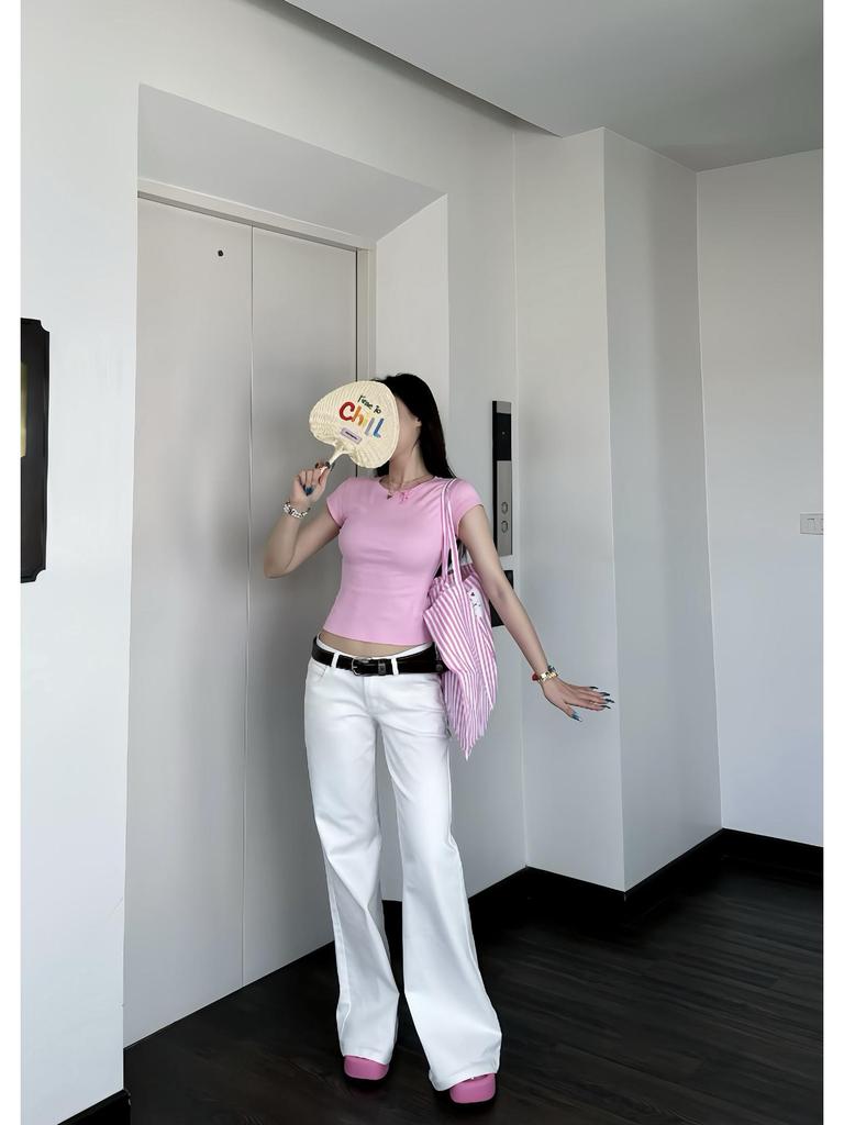 Original Popchee Super White Cow Low-Waist Wide-Leg Stretch Jeans - Comfort Fit, Slimming & Figure-Flattering